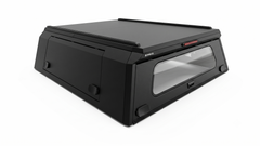 Ironhaul Aluminum Truck Canopy V2 in black, three-quarter product view