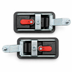 Rear view of canopy lock pair with red interior release levers and latch mechanisms