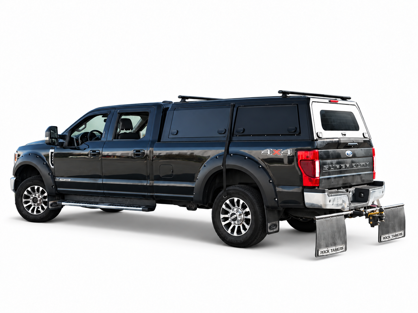 Ford Super Duty 8 ft aluminum canopy installation, white background