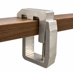 Canopy C-clamp mechanism demonstrated on a wooden edge