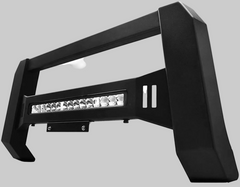 Black LED square bull bar with integrated light bar on a light neutral background