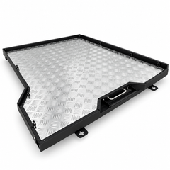 IRONHAUL single-platform slide-out truck bed cargo tray with silver checker-plate deck and black frame
