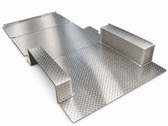 IRONHAUL bright silver aluminum tread plate cargo floor kit with matching left and right wheel well covers