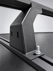 Extended canopy cross bar bracket and aligned mounting rail detail