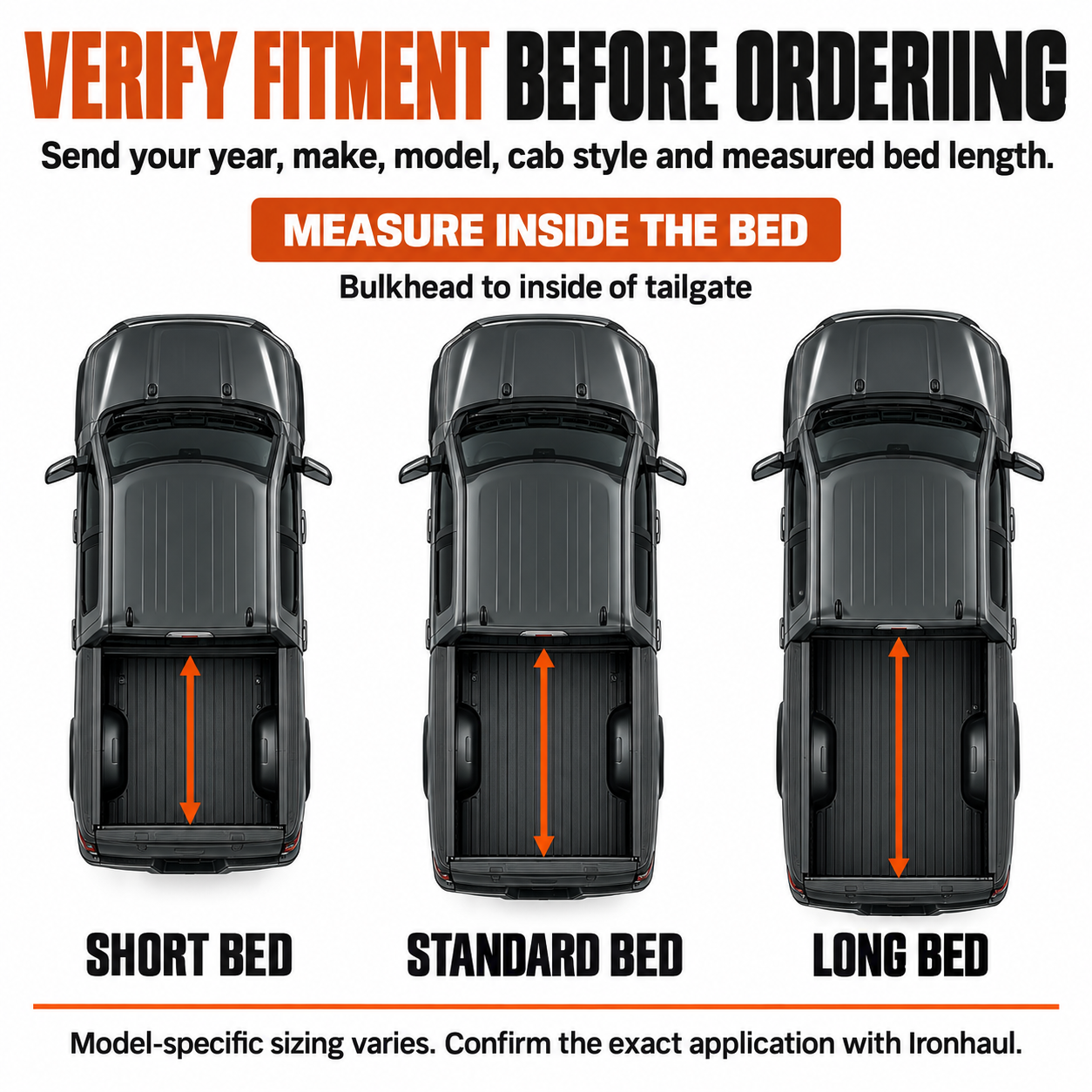 How to measure a pickup truck bed before choosing an IRONHAUL tri-fold tonneau cover