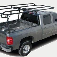 TrailFX heavy-duty contractor ladder rack installed on a silver pickup truck